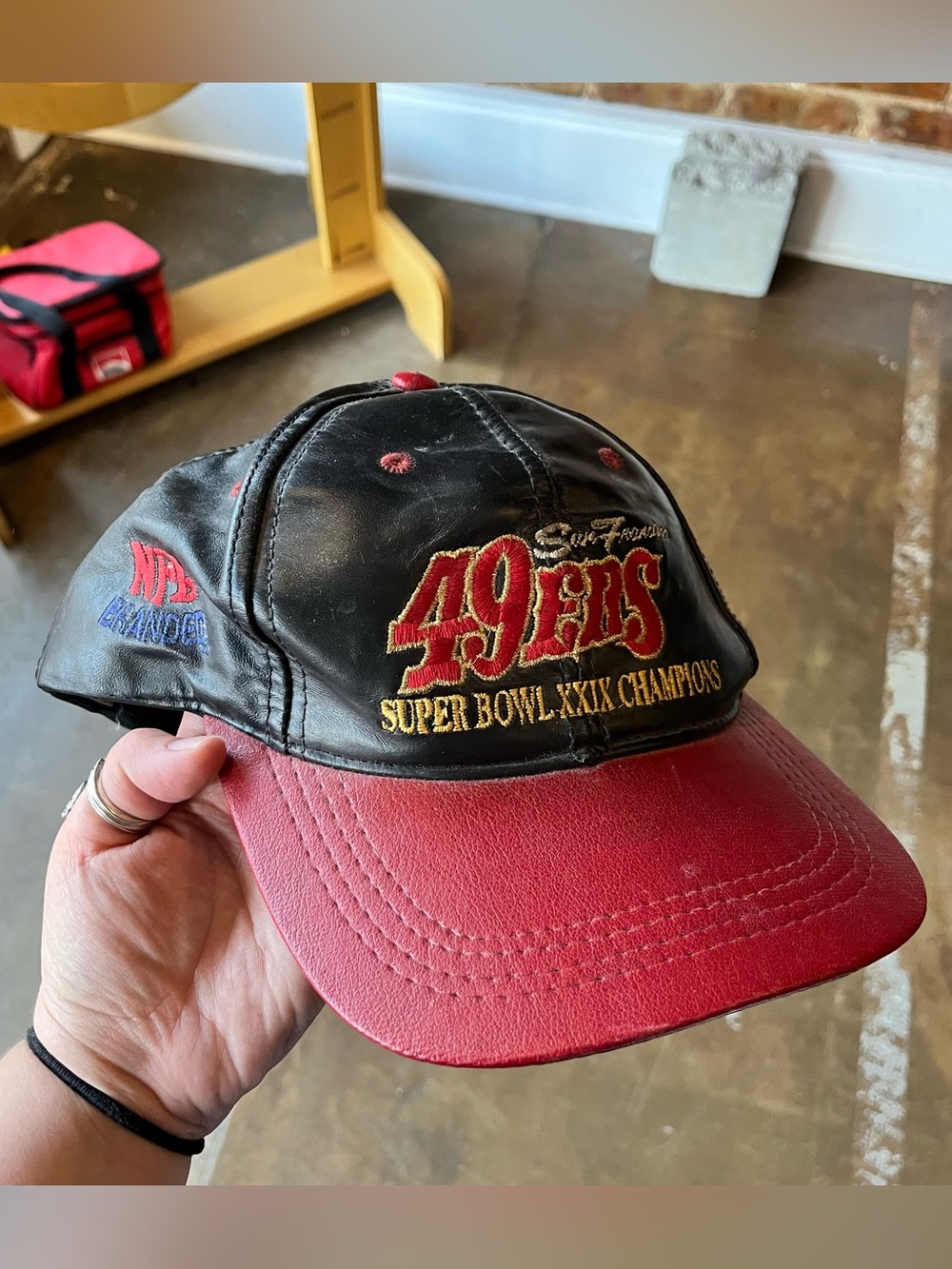 Vintage 90s Leather NFL 49ers San Francisco Super Bowl Champs Snapback Hat Cap